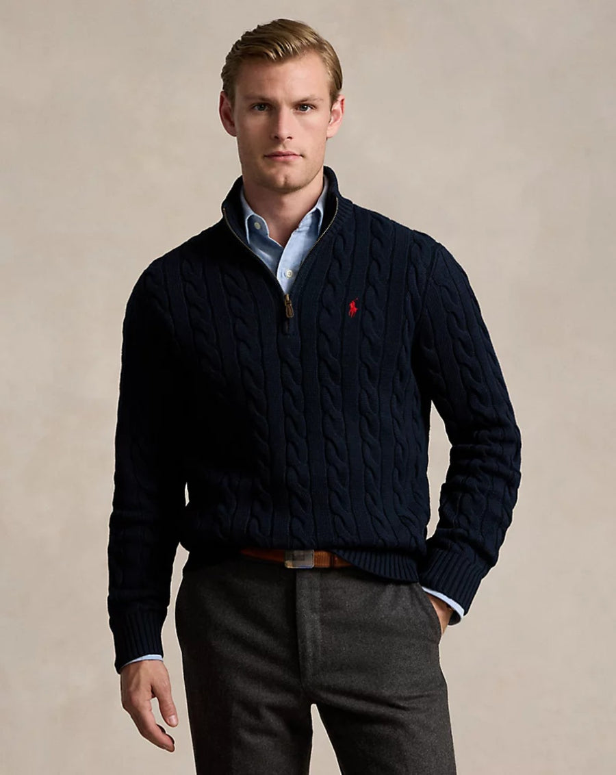 Herren Zopfmuster-Pullover mit Half-Zip