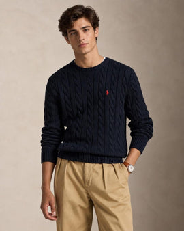 Herren Zopfmuster-Pullover mit Rundhals
