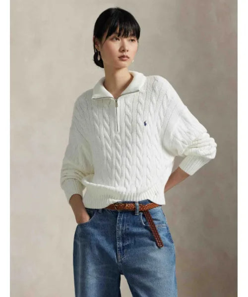 Maglione Donna a Trecce con Mezza Zip - immagine 1